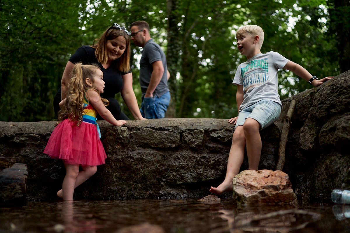 kids playing in a stream at marl woods