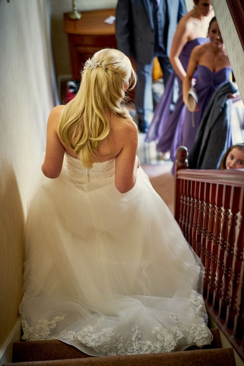 bride walking down stairs
