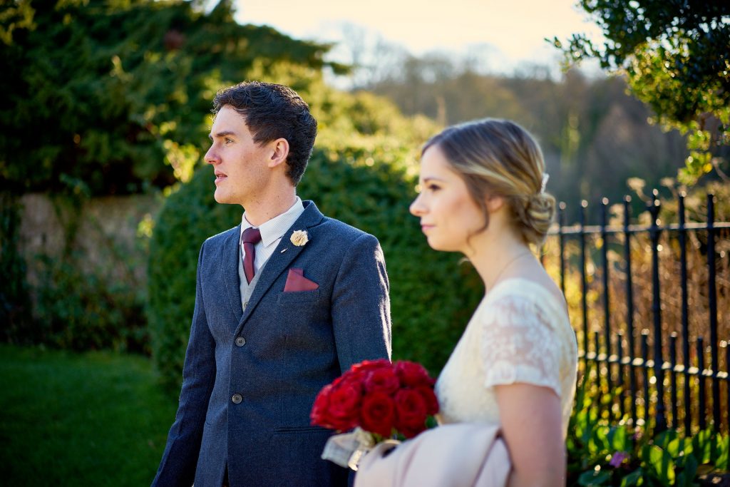 Bride & Groom in Bodysgallen Hall Gardens