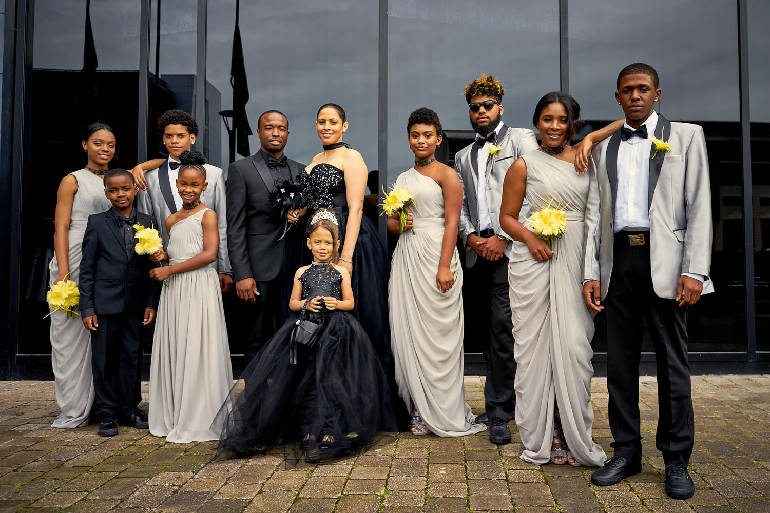 wedding party group photo outside Malmaison in Liverpool