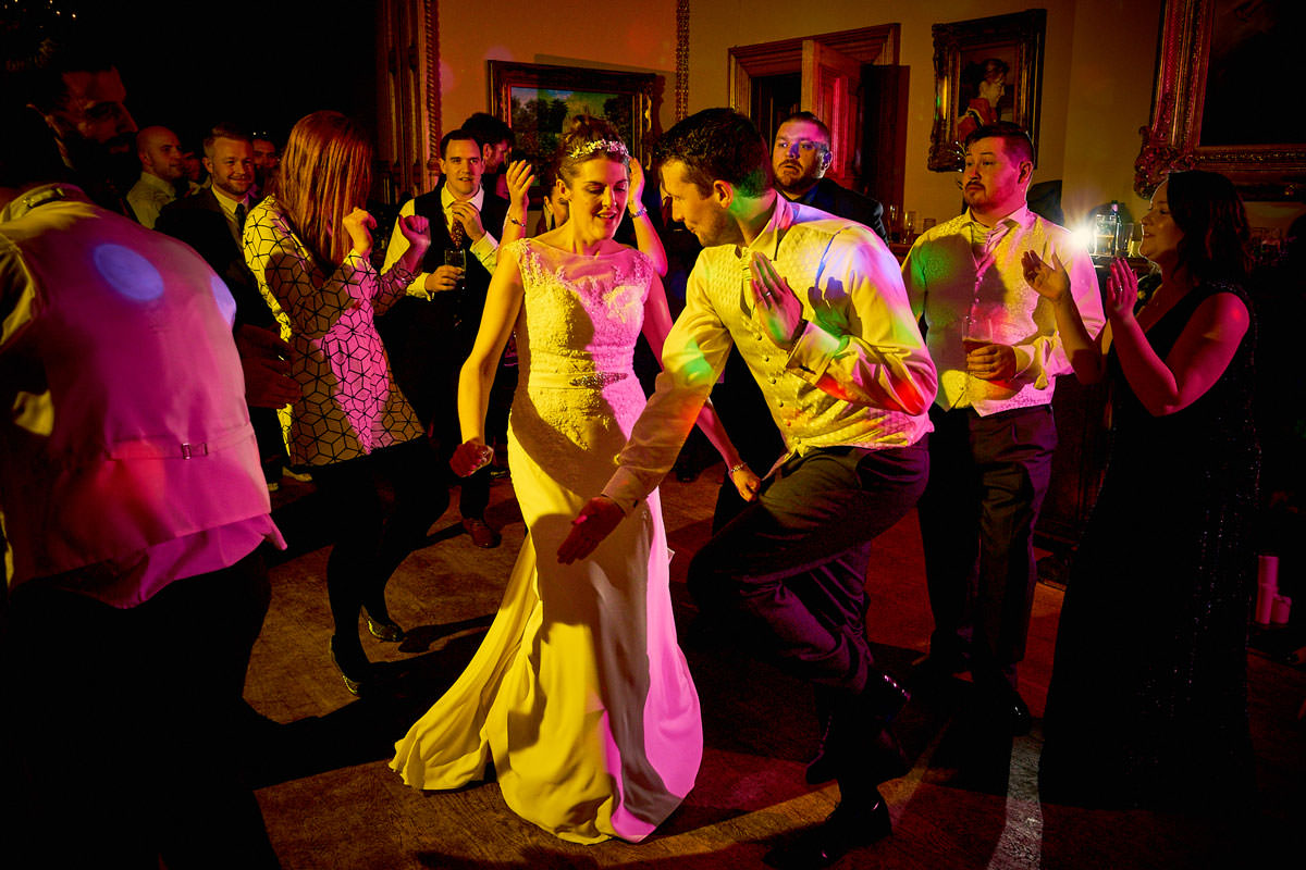 bride and groom partying