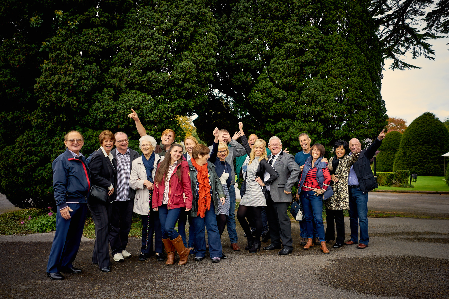 Group Photo by trees in Maenan Abbey car park
